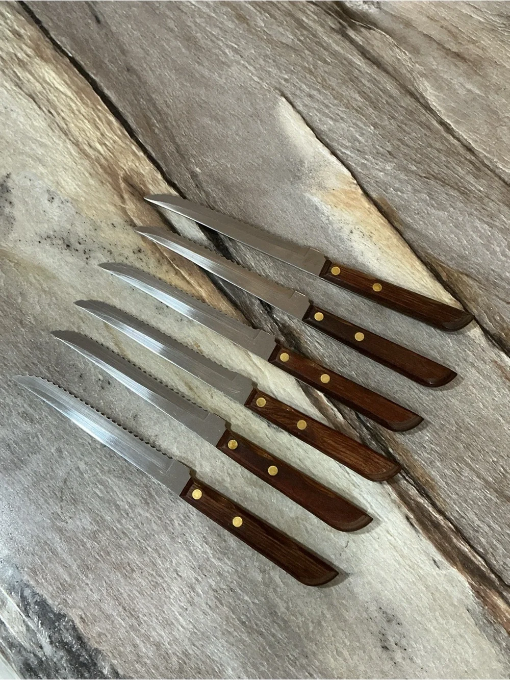 Vintage Washington Forge Town & Country Steak Knives 6pc MCM Fleetwood Handles